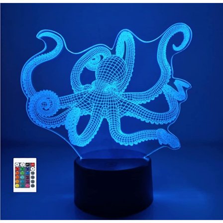 3D Blekksprut Fjernkontroll 16 Farger Nattelyslusjon Akryl LED Bord Nattbord Lampe Barn Soverom Skrivebord Dekor Bursdagsgaver Leke for Barn