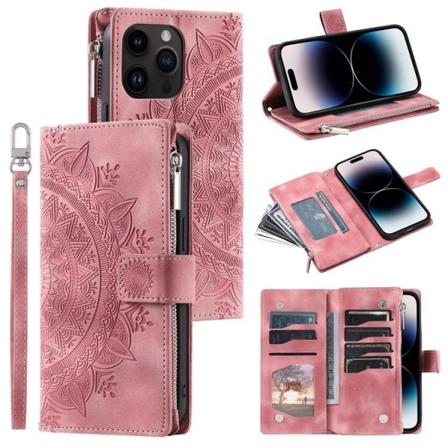 iPhone 15 Pro Max Pungeetui Mandala Flower Imprinted - Rosa