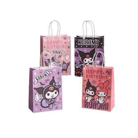 12 stk. Kuromi Papir Godtepose Gavepose med Håndtag Børnefødselsdagsdekorationer