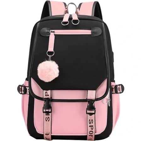 Rygsæk til teenagepiger, mellemskoleelever, skoletaske, udendørs rygsæk med USB-opladningsport