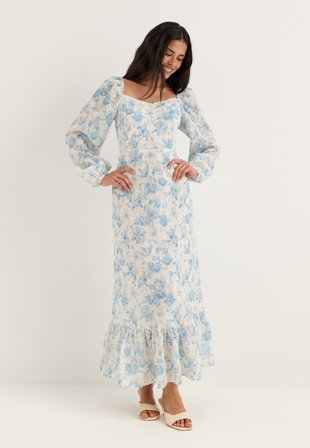 BUBBLEROOM - Broderie Anglaise Dress - Blue/Floral