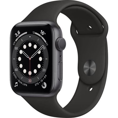 Apple Watch Series 6 GPS - 44mm Alumiinikuori Harmaa - Musta Ranneke (2020) - Kunnostettu - Erinomainen kunto - Refurbished Grade A+