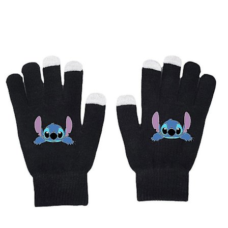 Unisex Stitch Tecknad Helfingerhandskar Varma Vinter Tryckta Stickade Vantar