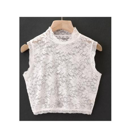 Tjej, falsk krage för kvinnor, höststretch, smal passform, spetsbas, halv turtleneck, kort White XXL
