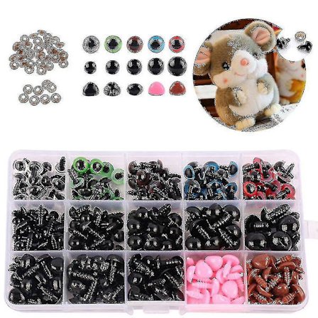 2023-560 stk. fargerike sikkerhetsøyne i plast for håndverk, dukkeøyne og nesesett