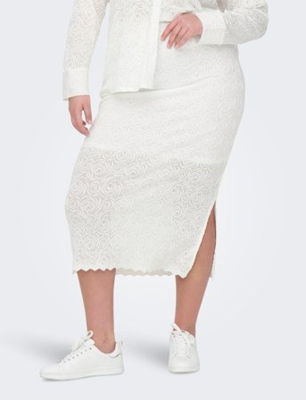 ONLY Carmakoma Carrosil Calf Lace Slit Skirt Jrs - White - 50-52