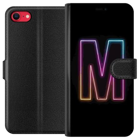 Kompatibelt Lommeboketui til Apple Apple iPhone SE (2022) Neonbokstav M med fargeskiftende lys effekt mot svart bakgrunn, moderne minimalistisk typogr