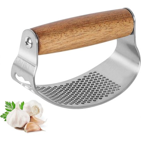1 STK Hvidløgspresser, Hvidløgsskærer i Massivt Træ, Hvidløgs Vugge i Rustfrit Stål, Tåler Opvaskemaskine, Innovativt Design, Køkkenredskab, Let at 