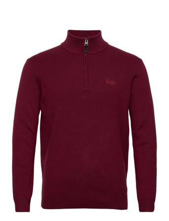 Vintage Emb Cotton/Cash Henley Knitwear Half Zip Pullover Vinröd Superdry