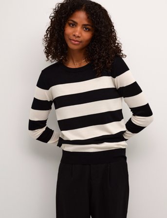 Kaffe Kalizza Striped Knit Pullover - Black - XS