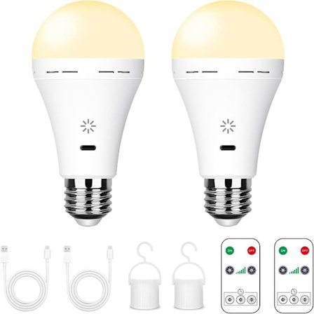 Ladattavat LED-lamput - 7W E27 kaukosäätimellä ja kosketushimmentimellä | Hätävalo retkeilyyn (Lämmin valkoinen) 2 kpl[GPA]