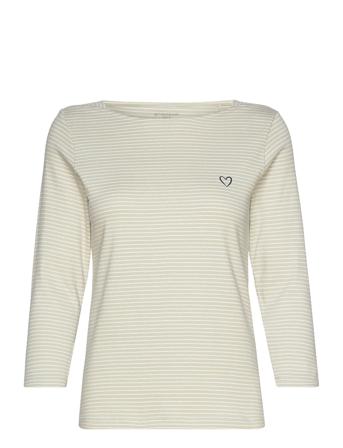 T-Shirt Boat Neck Stripe Tom Tailor Beige