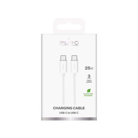 Puro TPE 25W USB-C - USB-C 3m kabel - Vit