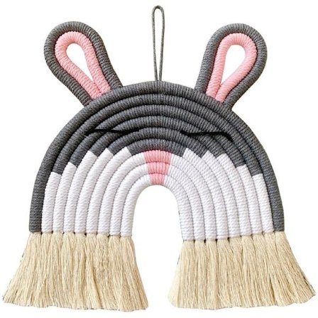 Håndlavet Macrame Vævet Kanin Vægophæng med Kvast Gobelin Vedhæng Børneværelse Dekoration Ornament - Grå