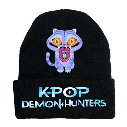 KPOP DEMON HUNTER omgivende strikket hue krøllet uldhue trykt beanie udendørs kold hue voksen Sort-1