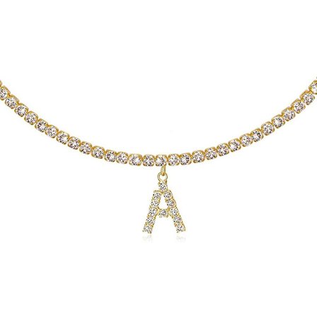 Ghyt bokstavshalsband 14k guldpläterad tenniskedja initial alfabet hänge choker bling is CZ diamant namn personligt halsband för kvinnor
