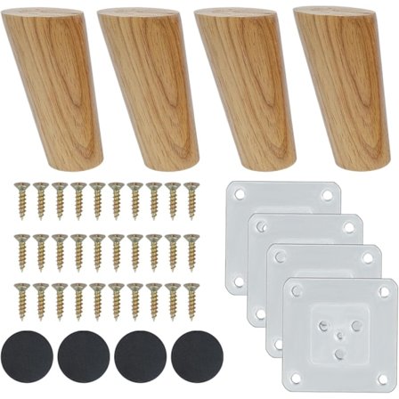 4 st 10 cm Vinklade Möbelben i Trä - Massiva Ersättningsben för Soffa, Fåtölj, Bord, TV-bänk med Tillbehör