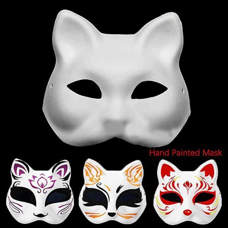 Japansk mask Half Face Handmålad Cat Fox Mask Anime Masquerade