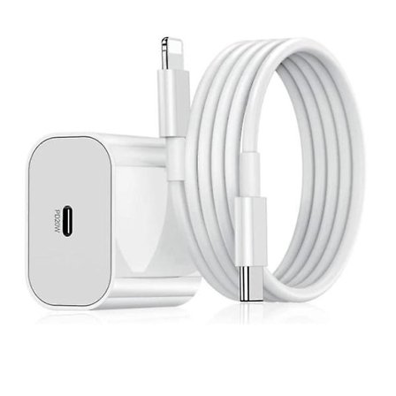 iPhone hurtiglader USB-C strømforsyning 20W + 2m kabel Hvit