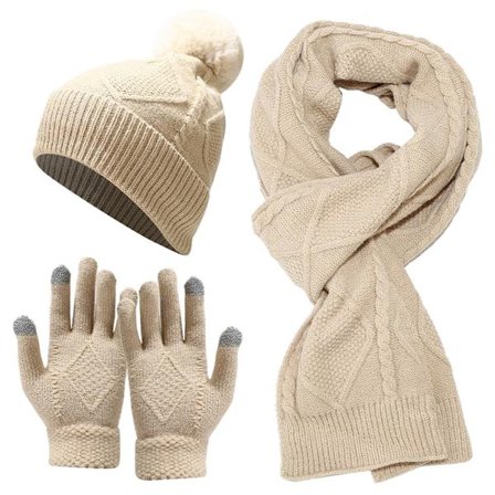 Hue, halstørklæde, handsker, tre-delt sæt, varm isolering, fortykket strikket hattesæt