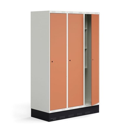 Skab til skoleelever ROZ, 3 moduler, 3 døre, inkl. bund, 1890x1200x550 mm, koral