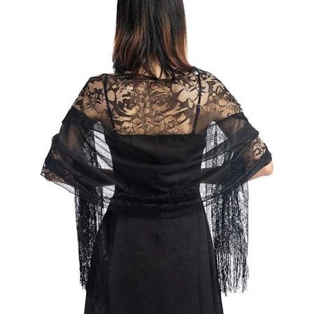 Kvinners blomster sjal kappe skjerf blonder skjerf vinger skjerf med dusker, myk mesh frynser wraps for bryllup, fest