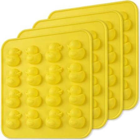 Set med 4 matkvalitets silikonformar i form av anka, non-stick, gula