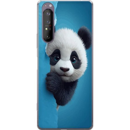 Kompatibelt Mobildeksel til Sony Sony Xperia 1 II Søt panda som ser ut gjennom papir i en myk 3D-illustrasjon