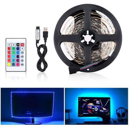 USB LED-remsa, 5050 RGB 12V DC, Dekorativ LED-remsa för inomhus (5m 150 LED)