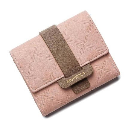 Pung Dame RFID-beskyttelse Pung Dame 100% Vegansk Læder Lille Damepung med 5 Kortlommer og 1 ID-vindue, Rosa