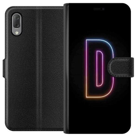 Kompatibel Tegnebogsetui til Sony Sony Xperia L3 Minimalistisk neonbogstav D i farveskiftende lys mod sort baggrund i moderne digital design