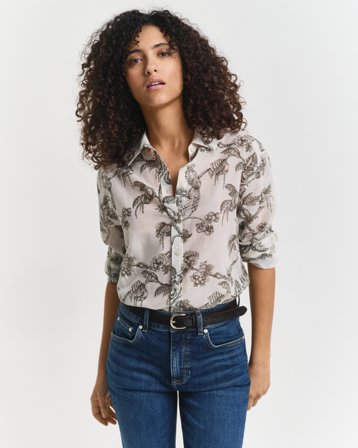 GANT Damen Relaxed Fit Bluse aus Baumwolle und Seide mit Baum-Print (36) Grün