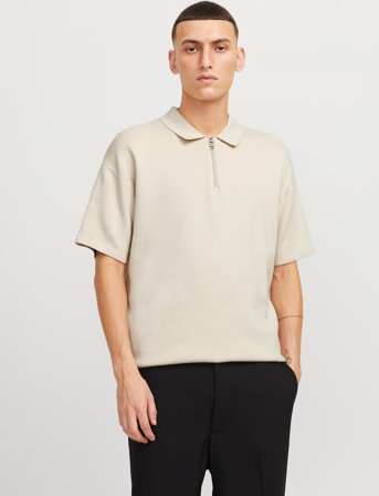 Jack & Jones Jjtroy Knit Zip Polo - Cream - M