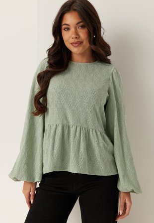 Bubbleroom - Broderie Anglaise Blouse - Dusty green - Kläder