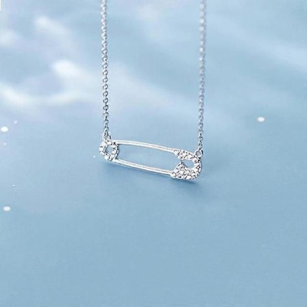 Ægte 925 Sterling Sølv Sikkerhedsnål Halskæde Til Kvinder Kubisk Zirkonia Nålformede Halskæder Charms Smykker (LGL)