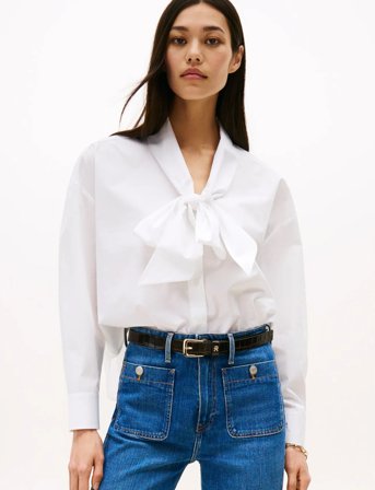 Tommy Hilfiger Poplin Bow Collar Ls Shirt - White - 42
