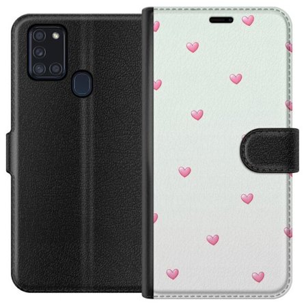 Kompatibel Tegnebogsetui til Samsung Samsung Galaxy A21s Minimalistisk mønster med lyserøde hjerter på en lysegrå baggrund, sødt og enkelt design