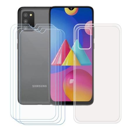 FZ-fodral för Samsung Galaxy A02S (6,5") + 4 x härdat glas, HD-skyddsfilm - Transparent TPU-silikonfodral.