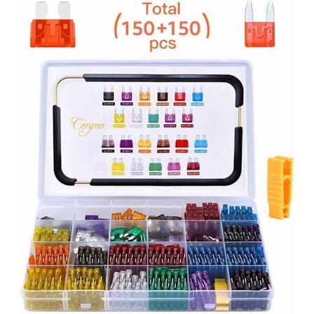 150 st mini-bilsäkringar + 150 st medelstora bilsäkringar - 11 specifikationer för automatsäkringar