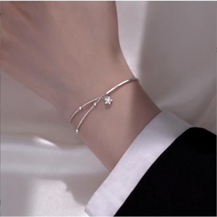 925 sølvstjerne zirkonkule armbånd kjede bangle sjarm kvinner par
