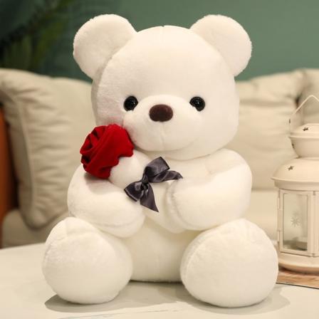 Rose Teddy Bear Plysj Lekebjørn Putepute Bulba Gutt Jente Gave Bursdag Jul white 23cm