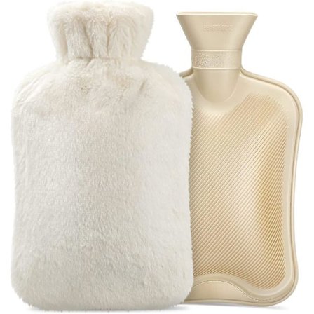 2 litran kuumavesipullo luonnonkumilla ja tekoturkispäällysteellä, kuumavesipullo peitolla, lämmin perheelle, ihanteellinen naisille, tytöille, 