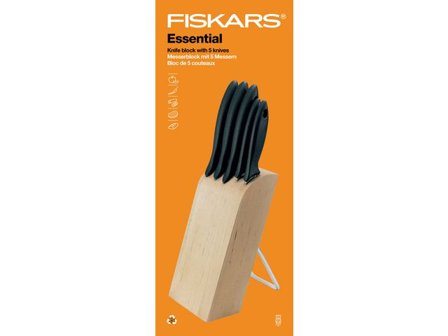 Fiskars Essential knivblock med fem knivar - Lyreco - Kök och servering - Köksutrustning - Köksartiklar
