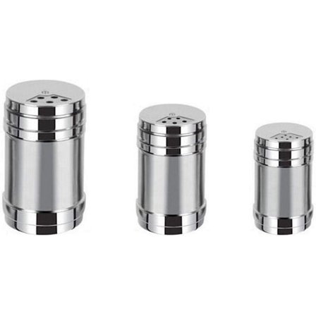 Krydderstrøer i rustfritt stål, brukt til å oppbevare salt, pepper og sukker 10,7 * 6 cm/9 * 5 cm/8 * 4 cm 3 stk