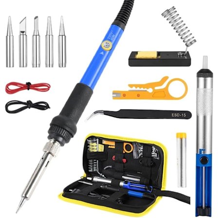 Loddekolbe, 15 i 1 Loddekolbesæt, 60W Tin Loddekolbe, Justerbar Temperatur 200-450°C, 5 Loddekolbespidser, osv.