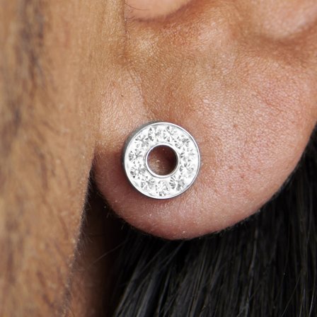 Orecchino rotondo a borchia con cristalli 8 mm per uomini - Orecchini a bottone