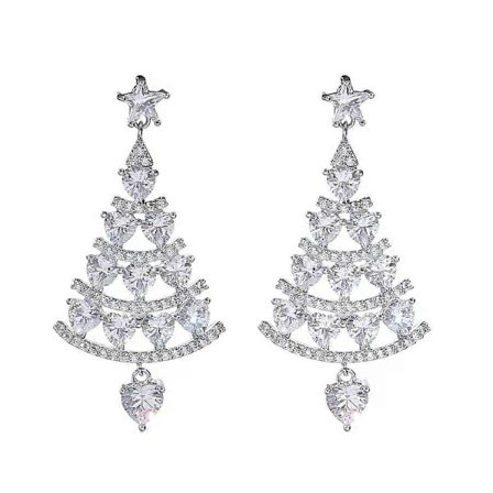 1 par juletræsøreringe, krystal skinnende zirkon juletræs hængeøreringe til kvinder, smykkegave til piger