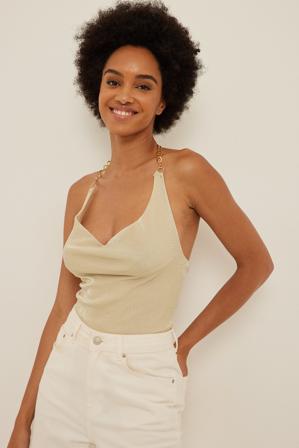 NA-KD Party Débardeur à décolleté en cascade - Top dos nue - Beige - Small