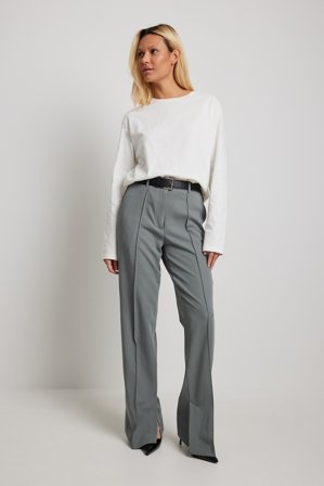 NA-KD Classic Pantalon ajusté à fente latérale - Pantalon droit - Gris - EU 36