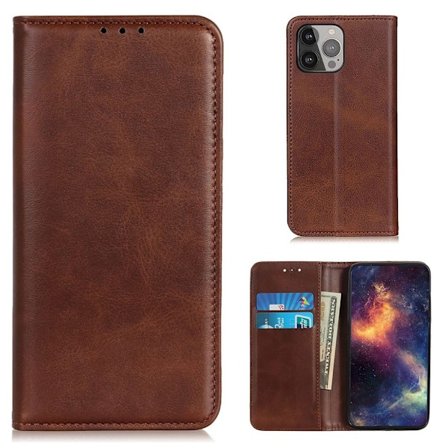 Lompakko-style Aitoa Nahkaa Läppäkotelo For iPhone 13 Pro Max - Kahvi